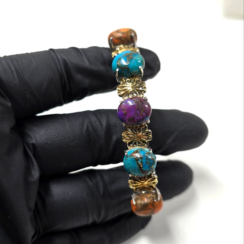 Sterling Silver 925 Turquoise and Multicolor Beaded Bracelet
